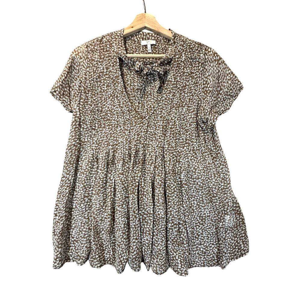 Joie Silk Pintuck Floral Shirt Blouse Top S Small Brown Flutter Sleeves